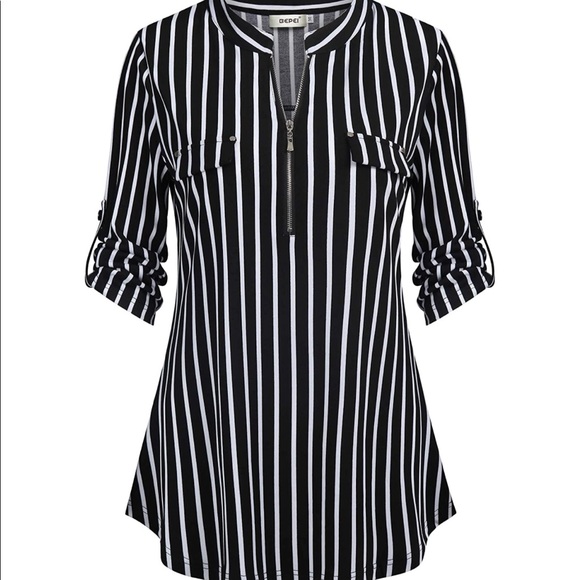 B&W Stripe Bell Sleeve Knit Blouse main image 1